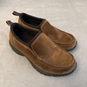 Lands End Shoes Women's 8 B Brown Suede Leather Loafers Slip On Moc Toe